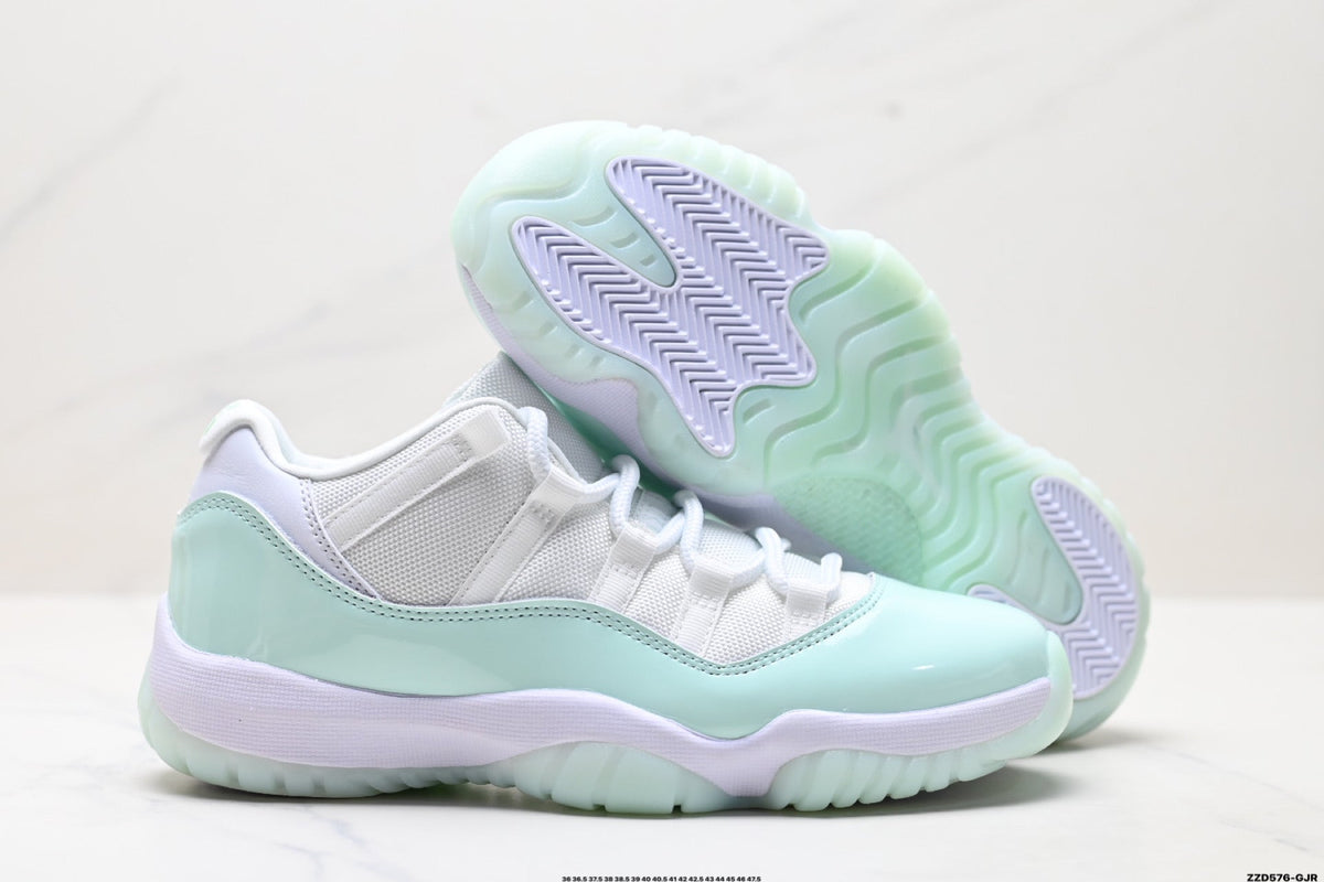 Air Jordan 11 Retro White and Mint Unisex Sneakers Style 09