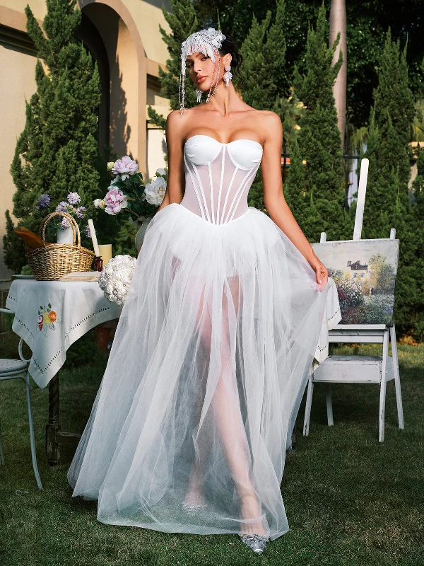 Eddard Strapless Corset Mesh Maxi Dress Short unclassified dresses