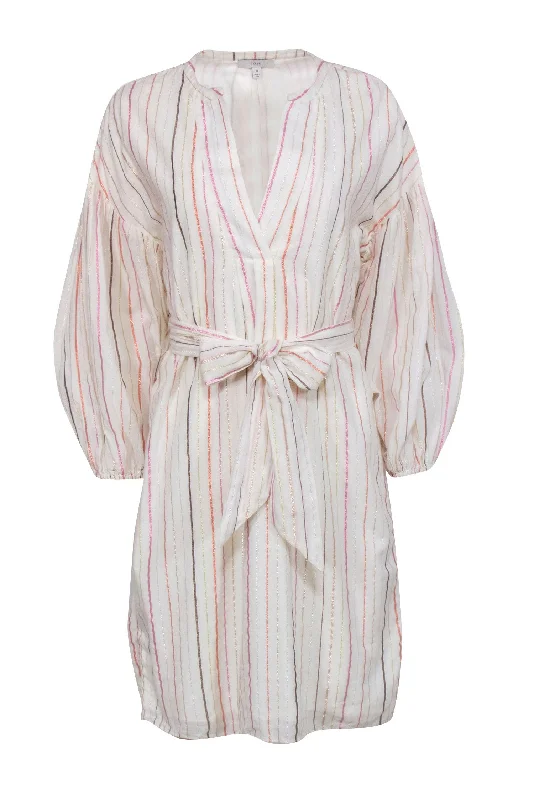Joie - Cream w/ Multicolored Metallic Striped Dress Sz M Travel unclassified dresses