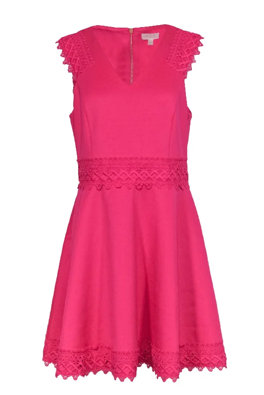 Ted Baker - Fuchsia Fit & Flare Neoprene Dress w/ Lace Details Sz 10 Plus size unclassified dresses