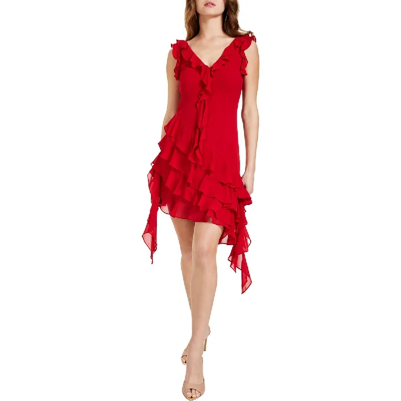 Guess Womens Mila Chiffon Ruffled Shift Dress Printed unclassified dresses