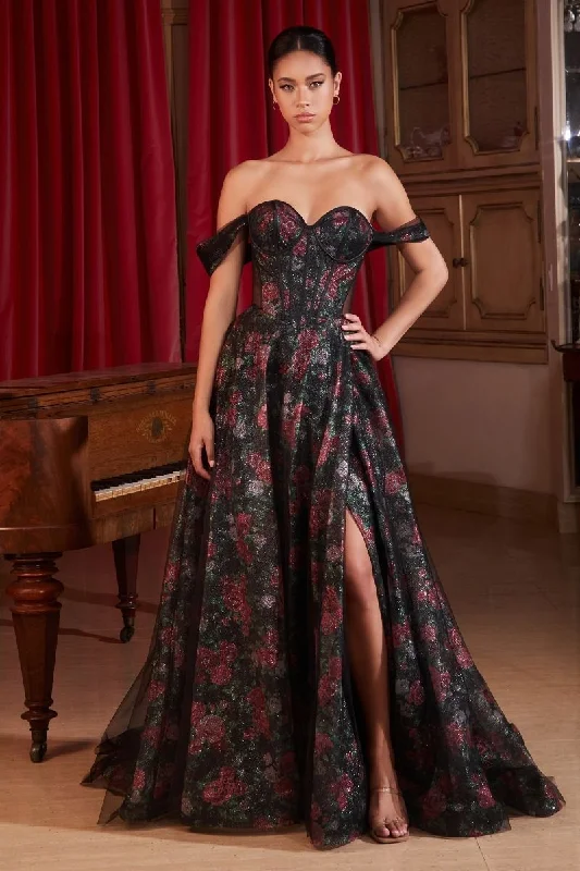 Cinderella Divine -CD806 Off Shoulder Floral Ball Gown Tiered unclassified dresses
