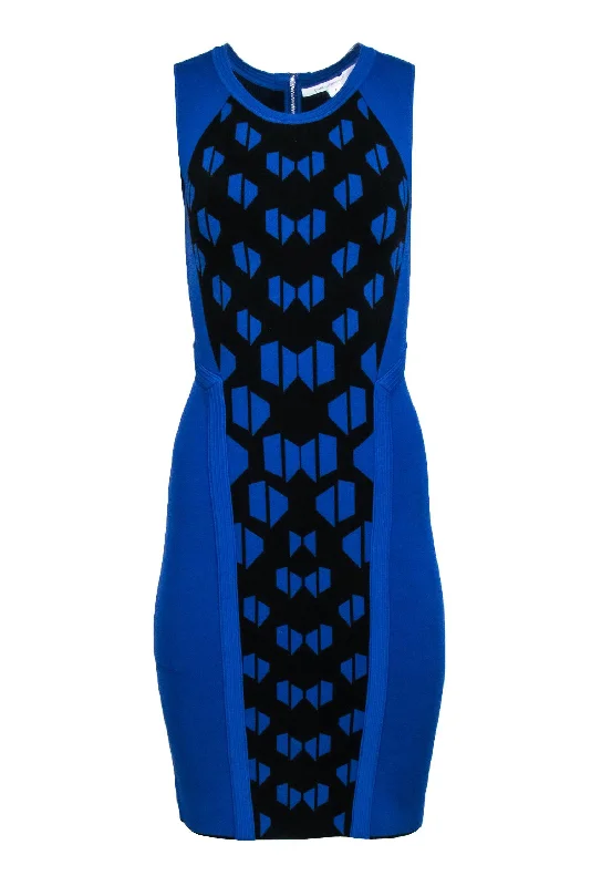 Diane von Furstenberg - Cobalt & Black Body-Con Knit Geometric Printed Dress Sz P Casual unclassified dresses