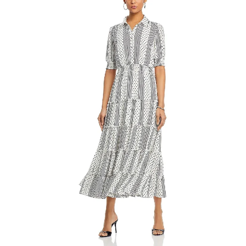 T Tahari Womens Polka Dot Ruffled Shirtdress Tulle unclassified dresses