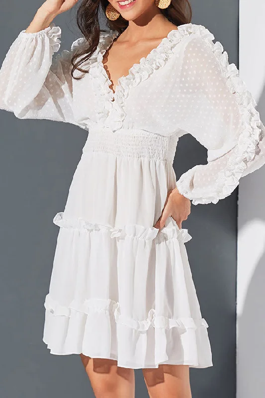 Cute V-neck Backless Ruffled Dress Engagement unclassified dresses