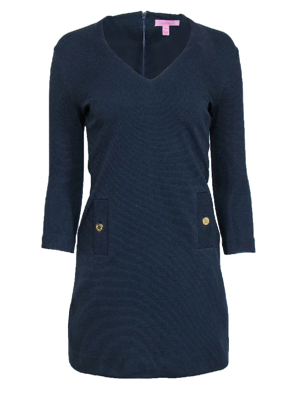 Lilly Pulitzer - Navy Ribbed Knit "Charlena" Dress Sz XS Petite unclassified dresses
