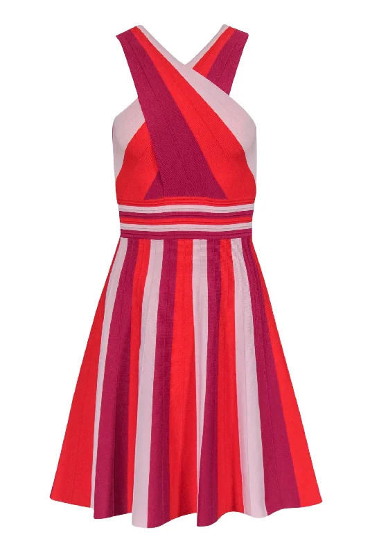 Ted Baker - Red, Pink & Fuchsia Crossed Top Knit Dress Sz 4 Unique unclassified dresses