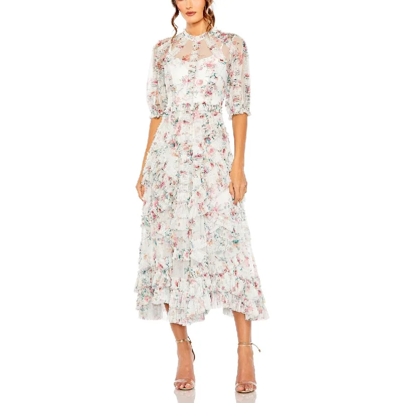 Mac Duggal Womens Floral Print Ruffled Evening Dress Minimalist unclassified dresses