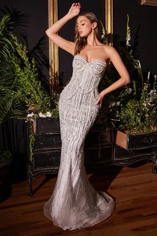 Celestial Brides: Ethereal Mermaid Gown with Cascading Pearls for Unforgettable Elegance Monochrome unclassified dresses